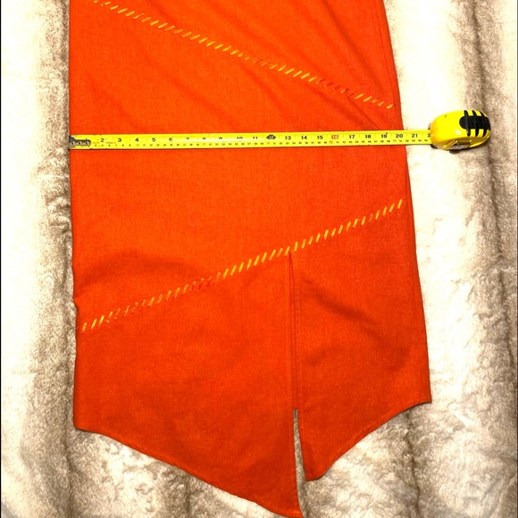 SELENE Sport Linen mix orange stylish Skirt Asymmetric Embellished midi - Picture 10 of 13